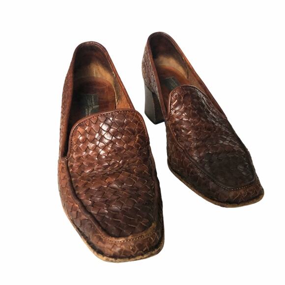 Sesto Meucci Woven Loafer Block Heel Brown 7 Italy - Picture 12 of 12